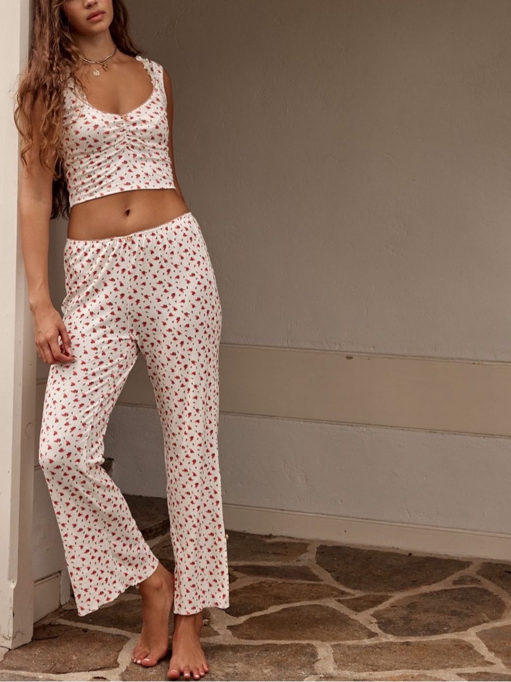 Free People Intimately Fresh In Love Lounge Ribbed Floral Knit Pajama Set